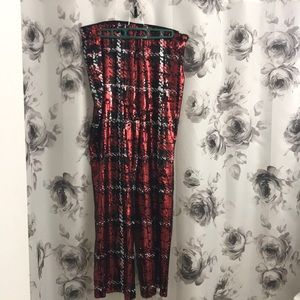 Red sequin pants from revolve side zipper